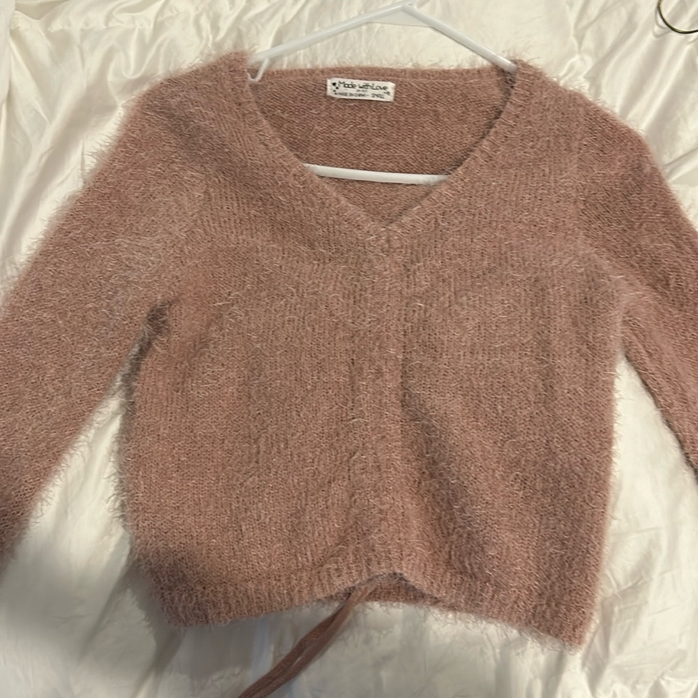 pink fuzzy convertible sweater! size small